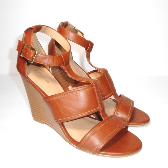 Express Shoes - Express Cognac Wedge Heel Sandals